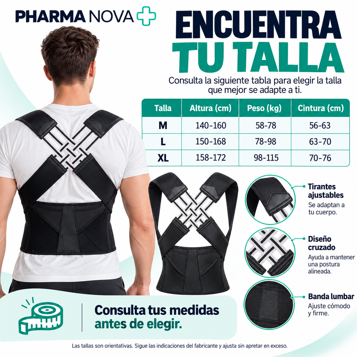 Faja correctora de espalda con doble soporte - Tallas M,L,XL