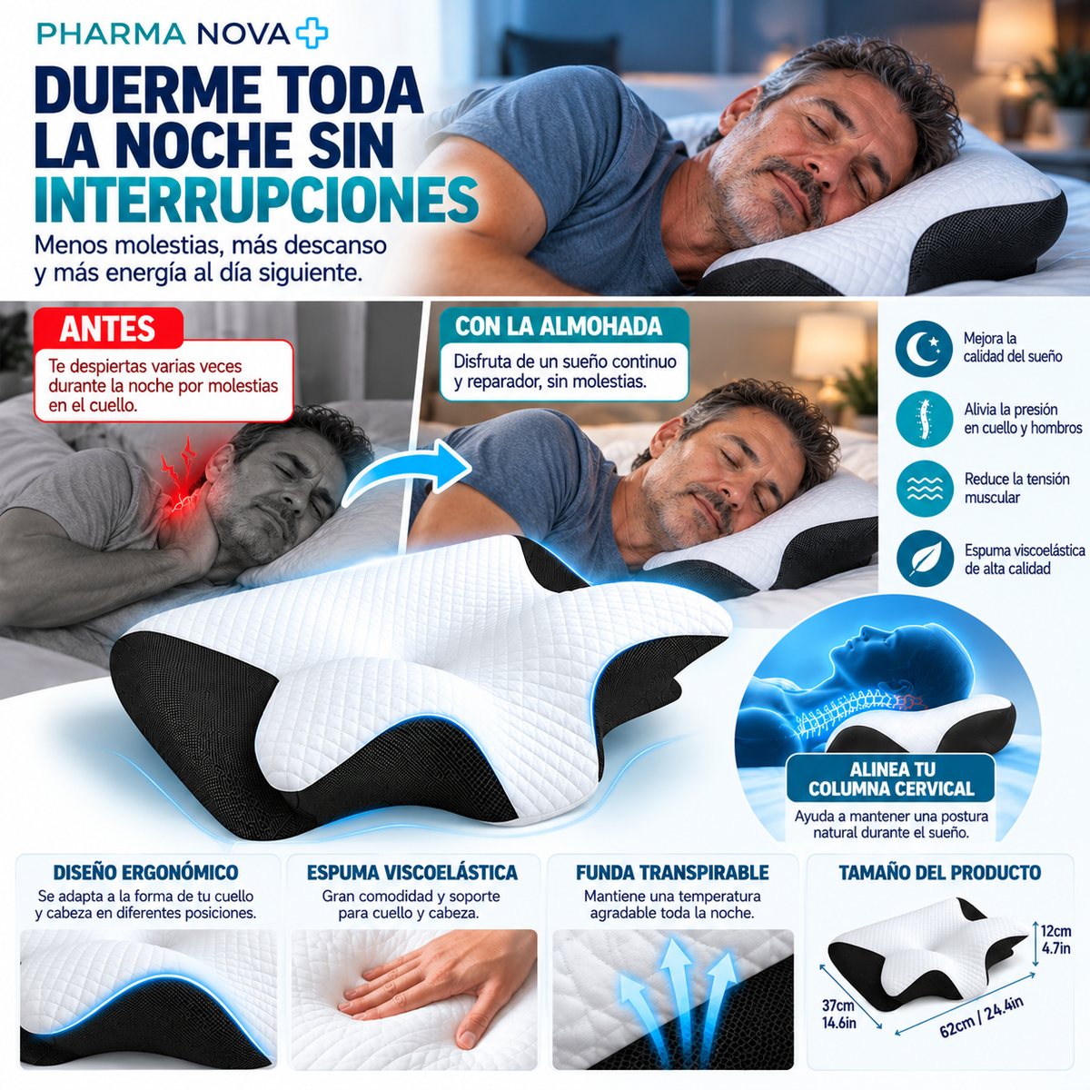 Almohada Cervical +  Funda Gratis Incorporada | Pharmanova ™