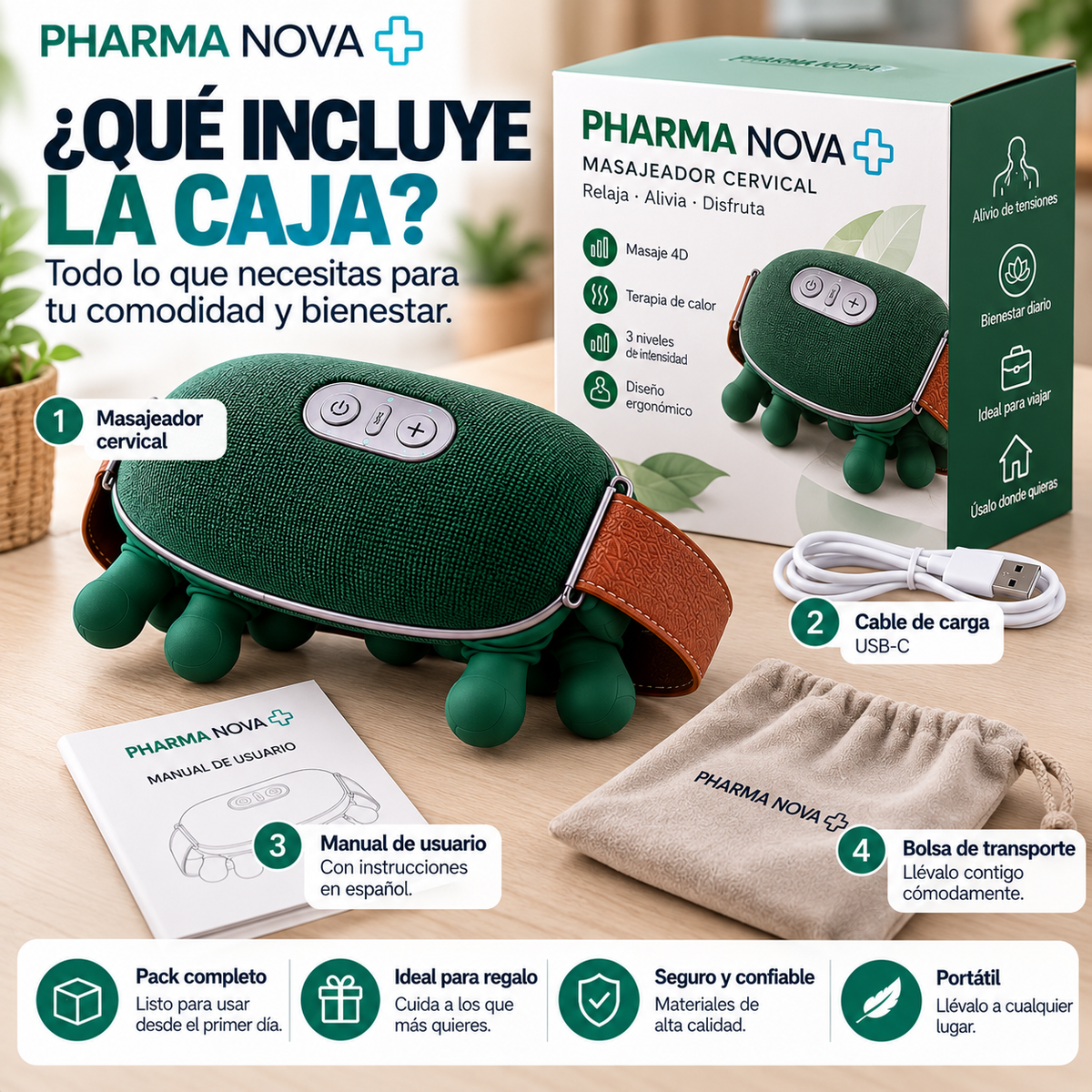Masajeador Cervical y Espalda 4D Mano Biónica con Calor