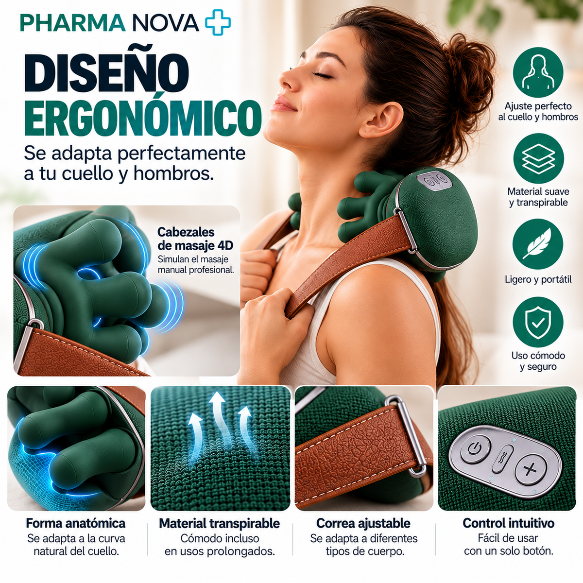 Masajeador Cervical y Espalda 4D Mano Biónica con Calor
