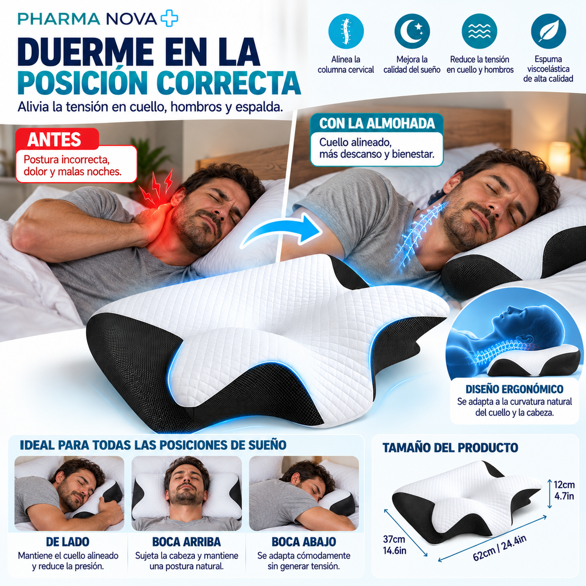 Almohada Cervical +  Funda Gratis Incorporada | Pharmanova ™
