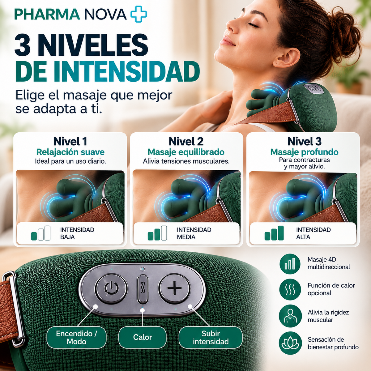 Masajeador Cervical y Espalda 4D Mano Biónica con Calor